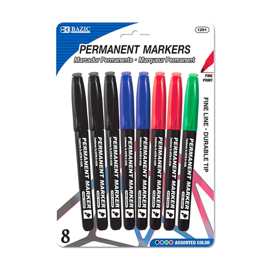 Marcadores Permanentes Finos Bazic 8 Colores - Surtido