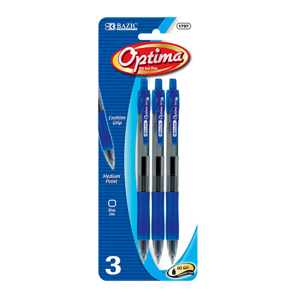 Bolígrafos Bazic Gel Optima Retráctil Azul 3 Piezas