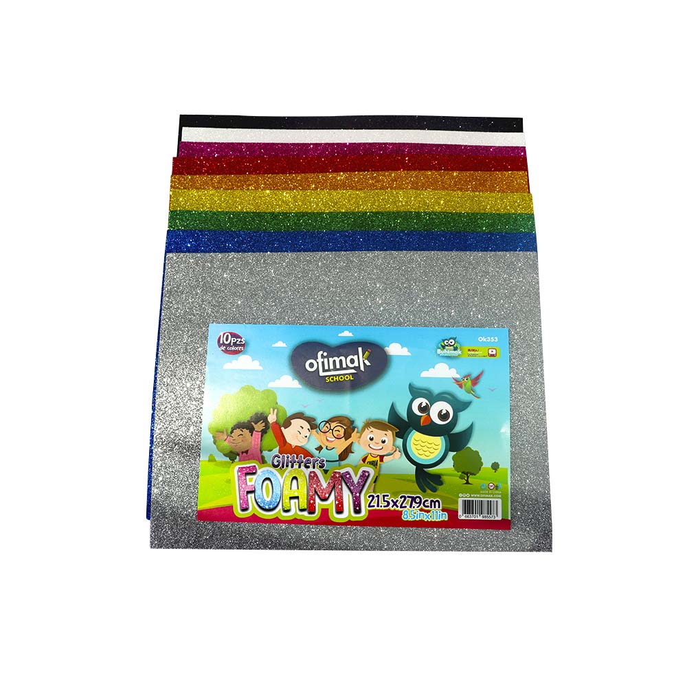 Foami Escarchado Ofimak de 8.5" x 11" 10 Colores - Surtido