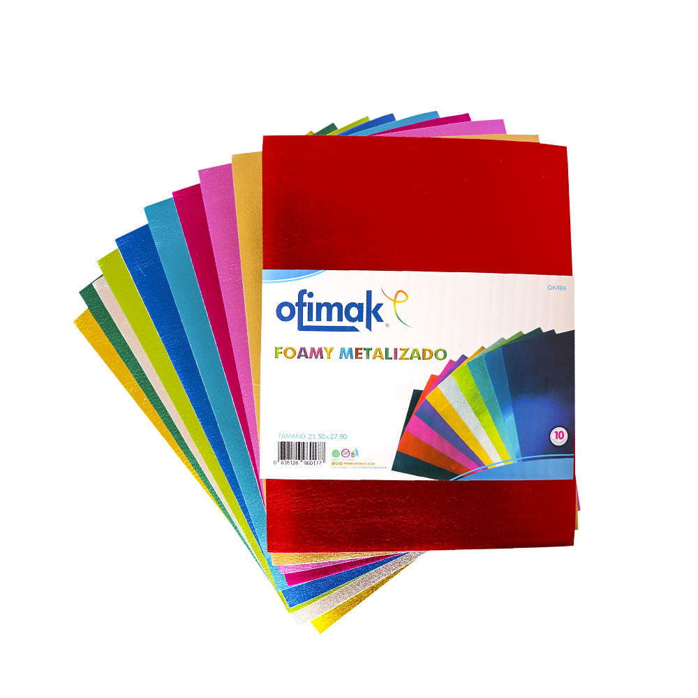 Foami Metalizado Ofimak de 8.5" x 11" 10 Colores - Surtido