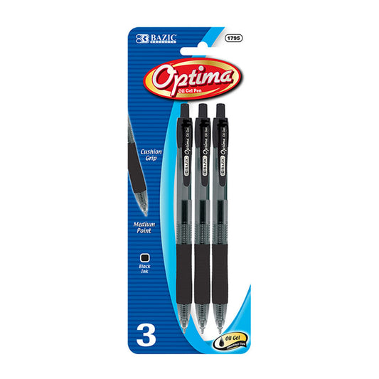 Bolígrafos Bazic Gel Optima Retráctil Negro 3 Piezas