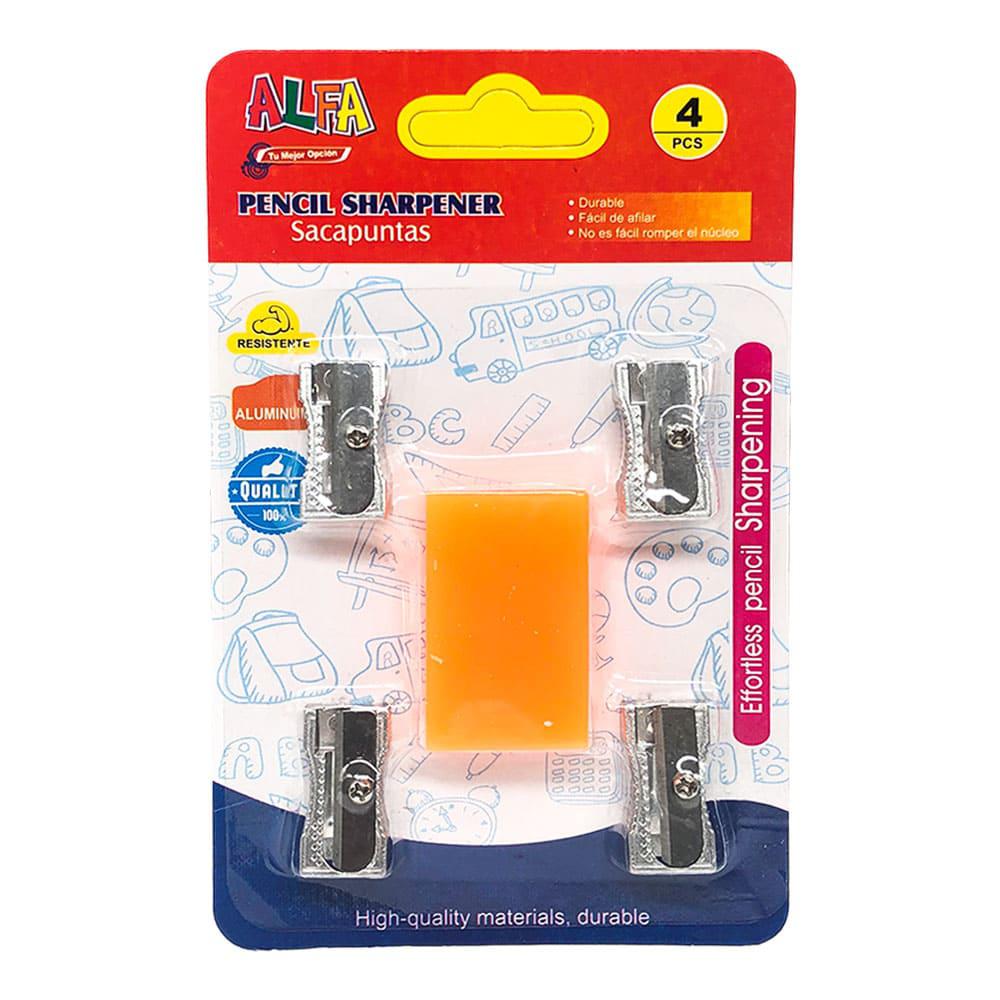 Sacapuntas Alfa de Metal 4 Piezas - Surtido