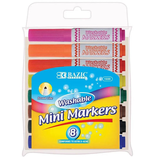 Marcadores Bazic Mini Lavables X 8 Colores