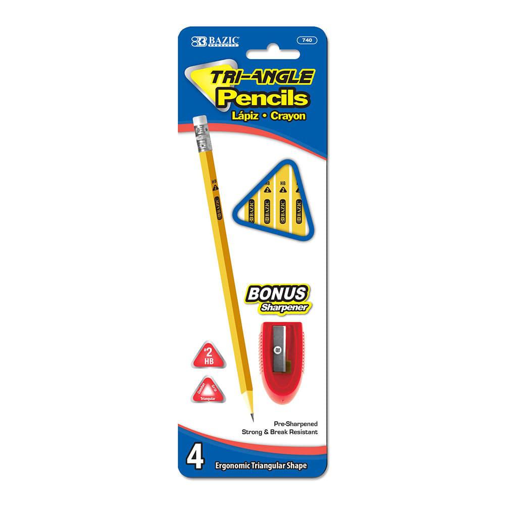Lápiz Triangular 2HB Bazic Con Sacapunta 4 Piezas