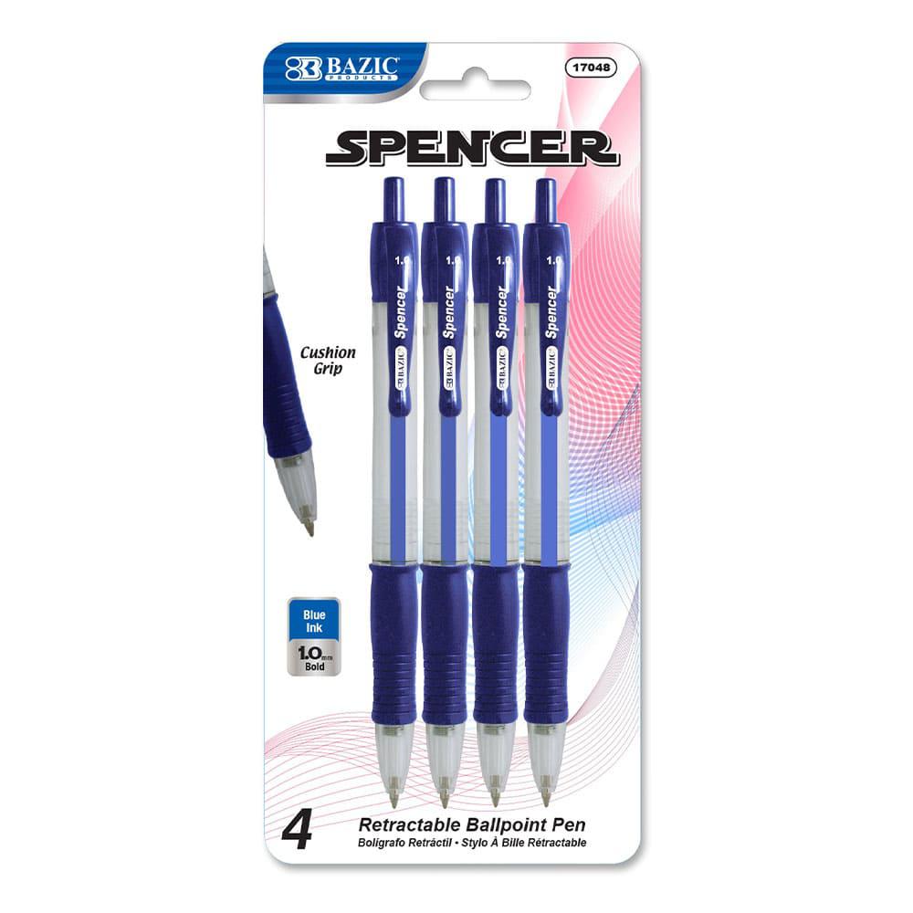 Bolígrafo Retráctil Spencer Azul Bazic 4 Piezas