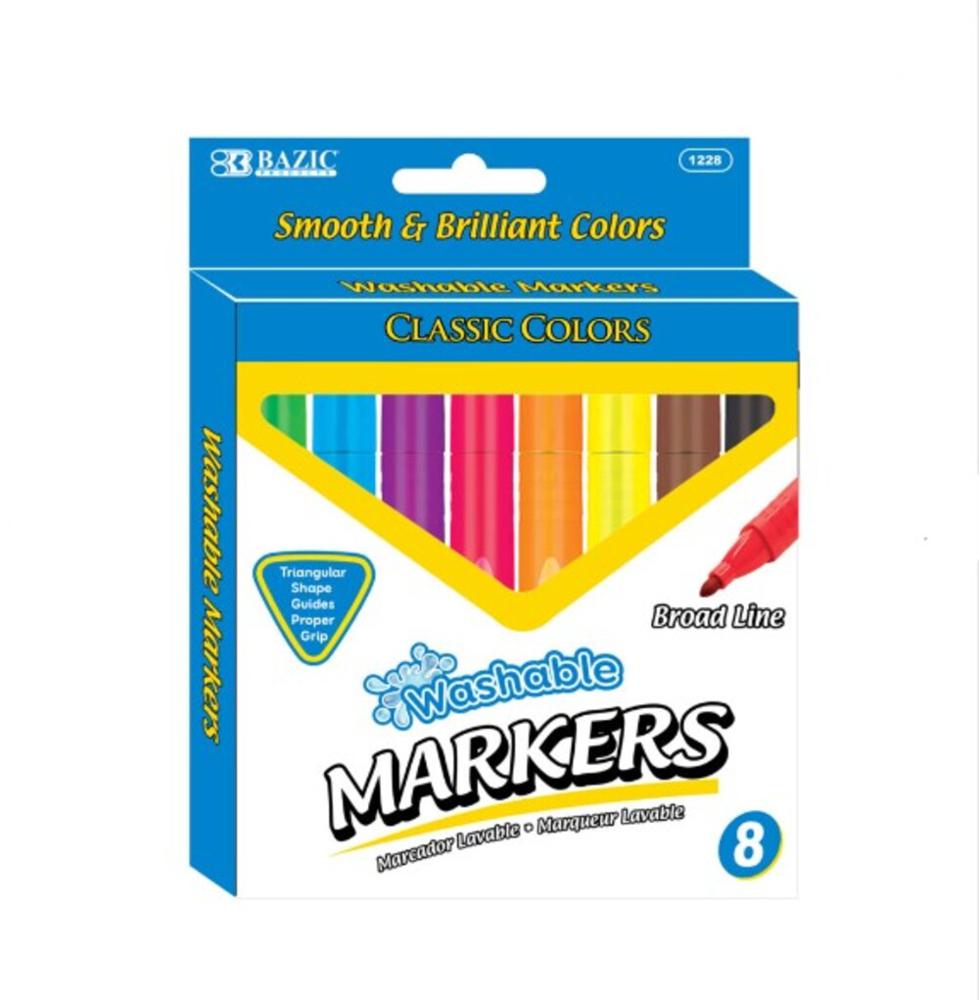 Marcadores Bazic Triangulares Lavables X8 Dp24