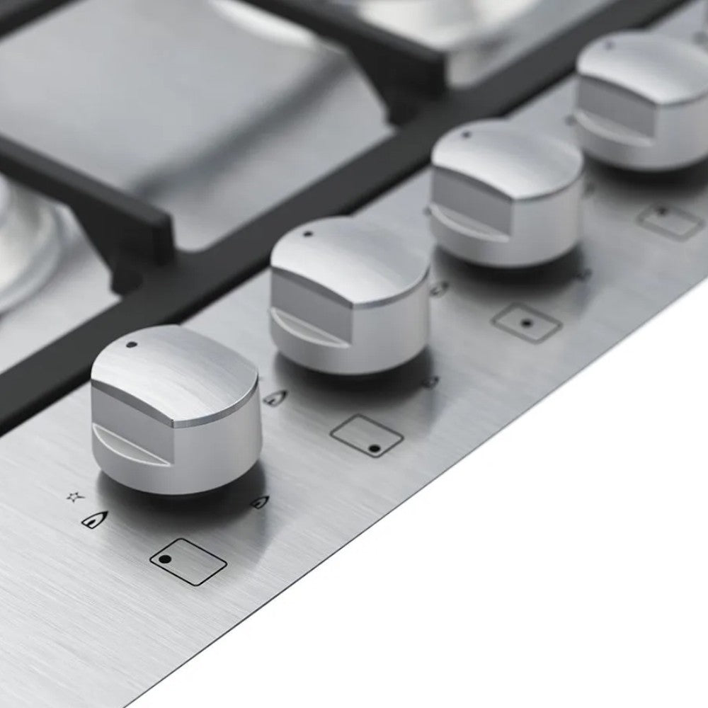 Estufa empotrable Whirlpool 36 pulg a gas, 5 quemadores, encendido eléctrico, acero inoxidable, diseño moderno. En Titán Panamá.