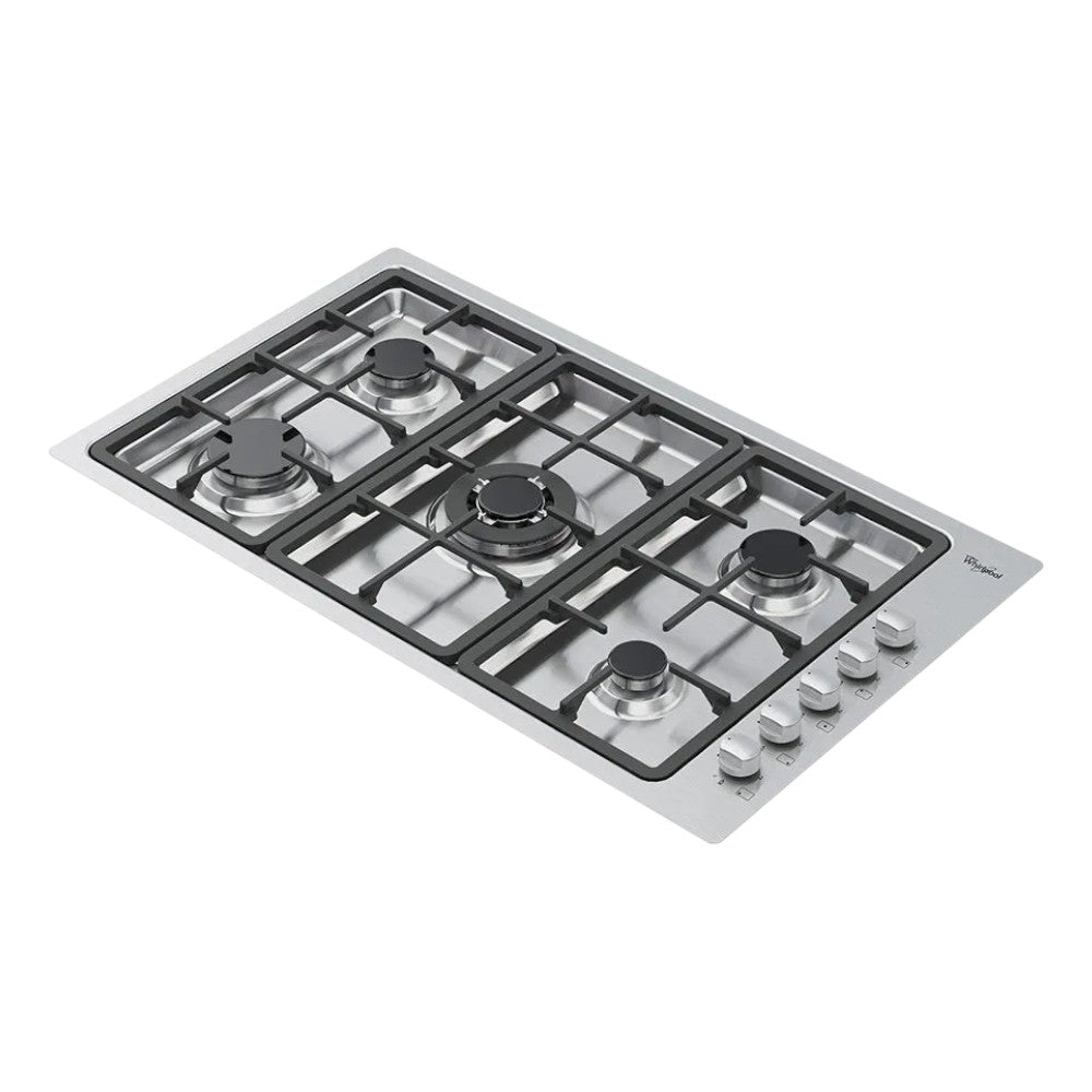Estufa empotrable Whirlpool 36 pulg a gas, 5 quemadores, encendido eléctrico, acero inoxidable, diseño moderno. En Titán Panamá.