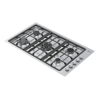 Estufa empotrable Whirlpool 36 pulg a gas, 5 quemadores, encendido eléctrico, acero inoxidable, diseño moderno. En Titán Panamá.