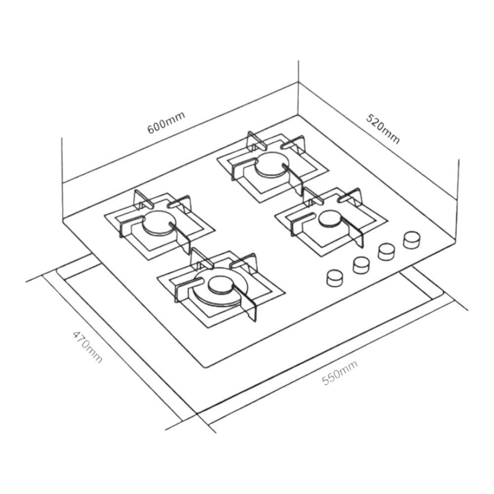 Estufa Empotrable Sankey 24" / 4 Quemadores / Vidrio Templado Nano Glass - Sankey - Titan.com.pa - 7453118900626