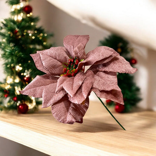 Flor Navideña Poinsettia 25 cm / Rose – Montefiori Christmas - Montefiori Christmas - Titan.com.pa - 7453121094596