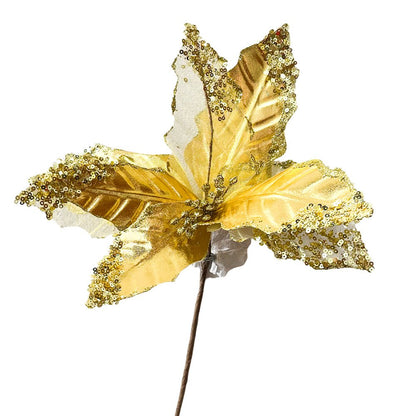 Flor Navideña Poinsettia / 30 cm / Gold / Montefiori Christmas - Montefiori Christmas - Titan.com.pa - 7453114847130