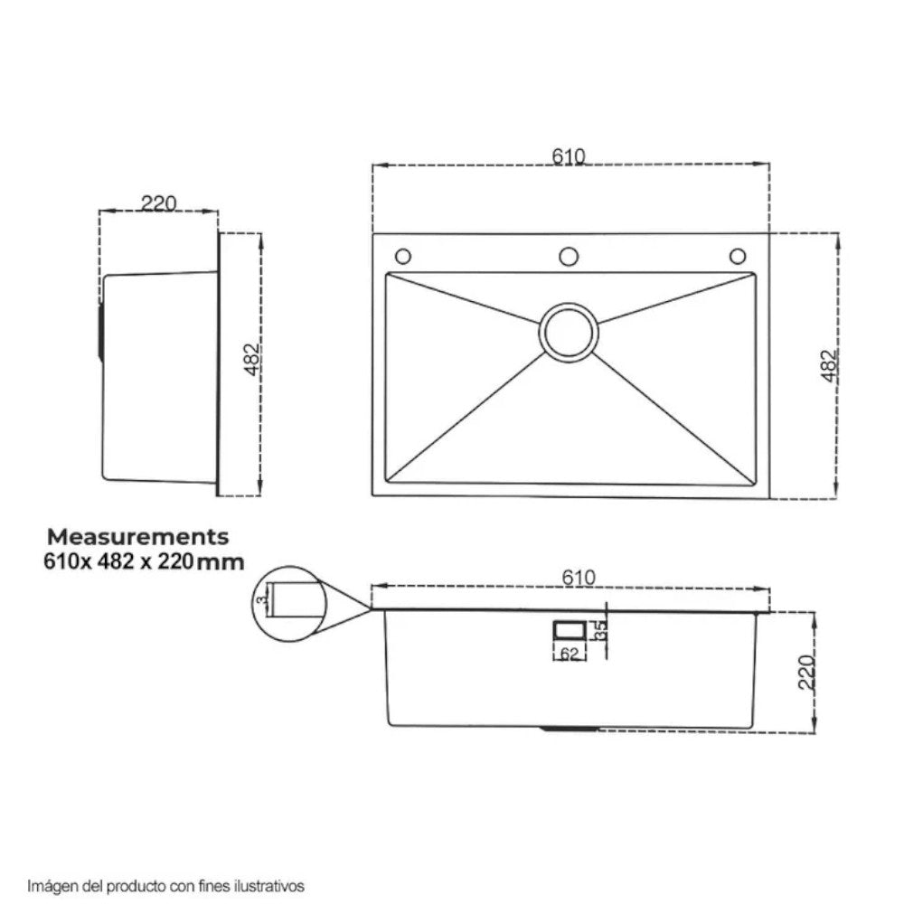 Fregador Multifunción Drija 61 cm / Acero Inoxidable / Bolonia 61 - Drija - Titan.com.pa - 710497348683