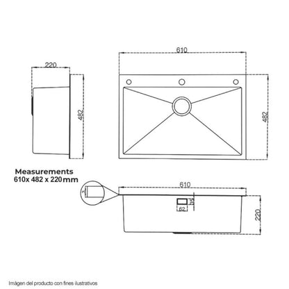 Fregador Multifunción Drija 61 cm / Acero Inoxidable / Bolonia 61 - Drija - Titan.com.pa - 710497348683