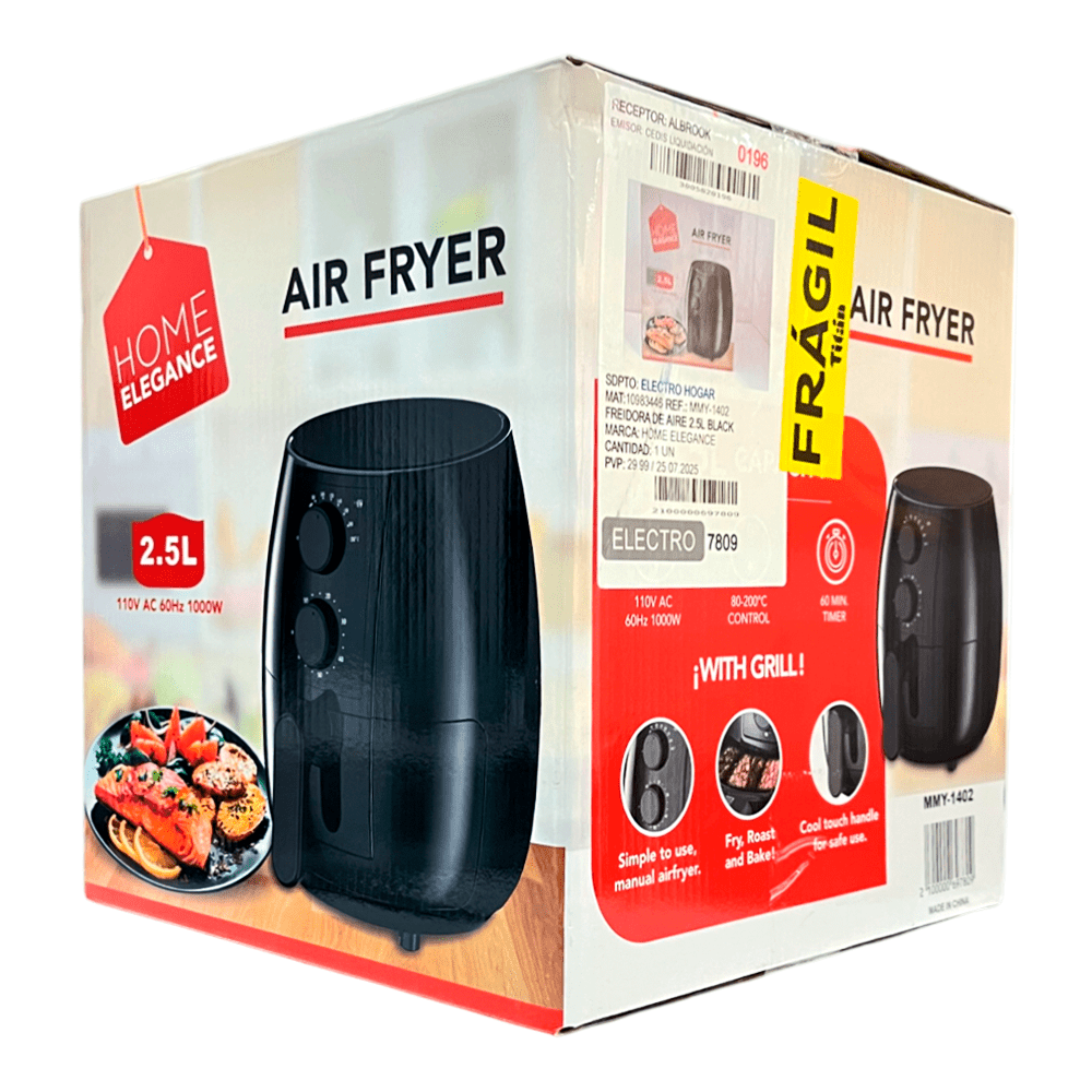 Freidora de Aire Home Elegance de 2.5 L, color negro. Adquiérela en Titán Panamá.
