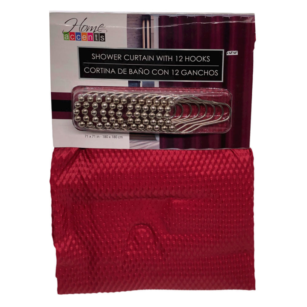 Cortina de Baño Home Accents de Tela Con Ganchos 71" x 71" - Rojo oscuro