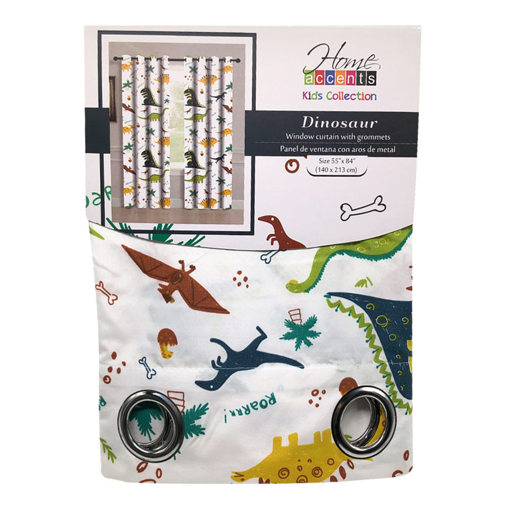 Cortina Home Accents Dinosaurios Infantil Con Aros 55" x 84" - Blanco