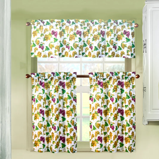 Cortina Para Cocina / Grapes / Home Elegance de 3 Piezas / Estampada