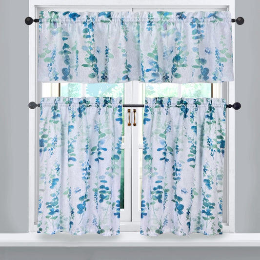 Cortina de Cocina Adela Regal Home 56" x 36" / 3 Piezas / Estampada - Blue/Sage