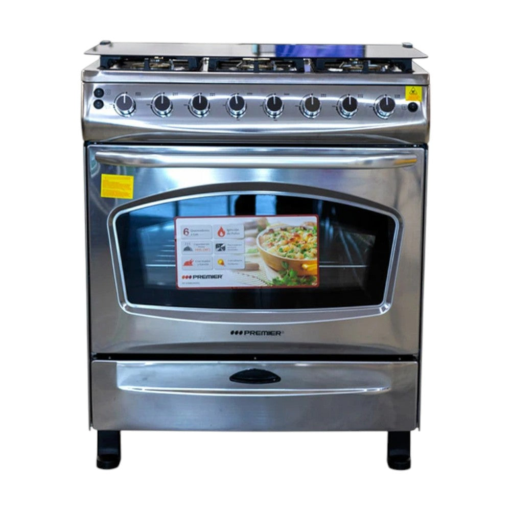 Estufa a Gas Premier / de 30" / 6 Quemadores / Acero Inoxidable
