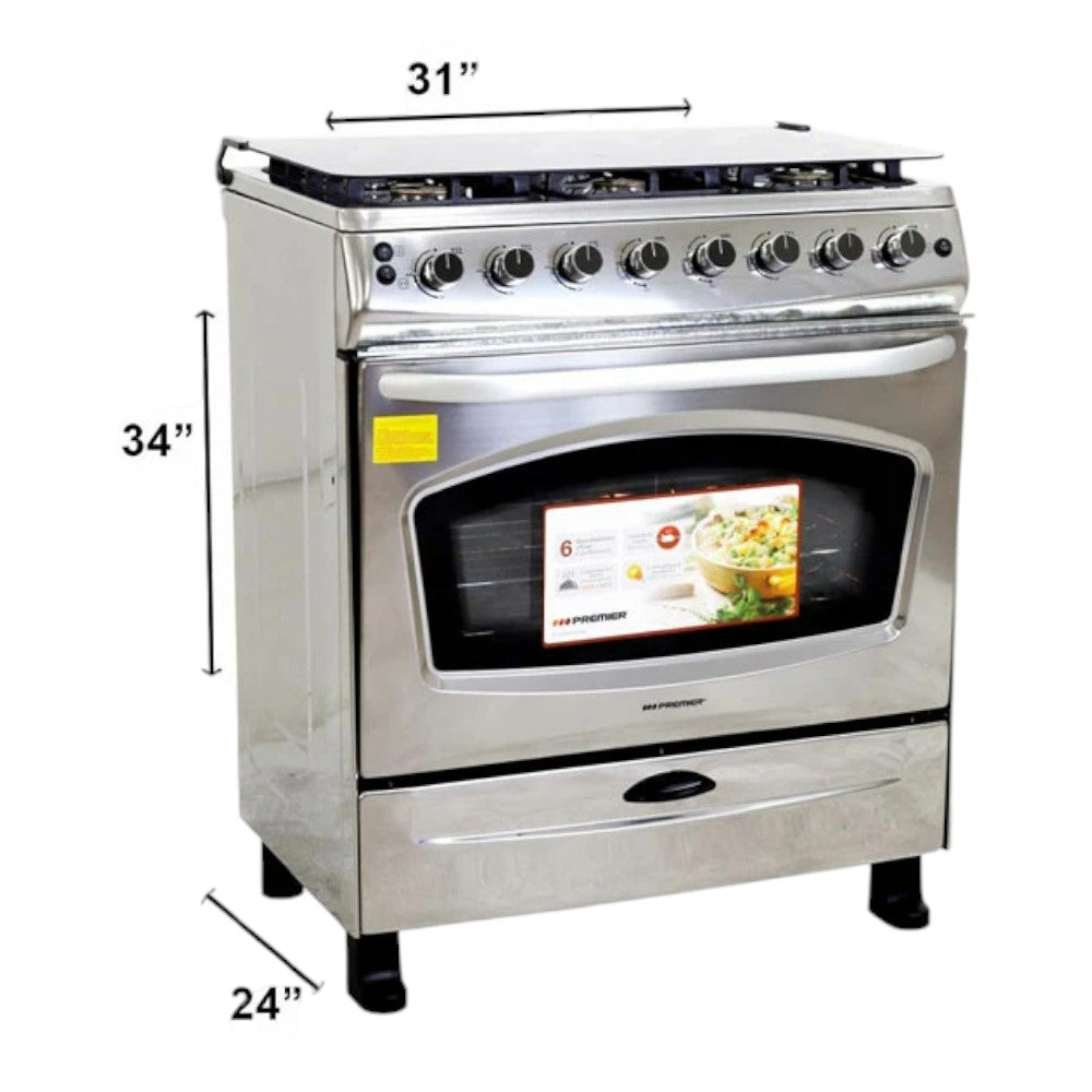 Estufa a Gas Premier / de 30" / 6 Quemadores / Acero Inoxidable