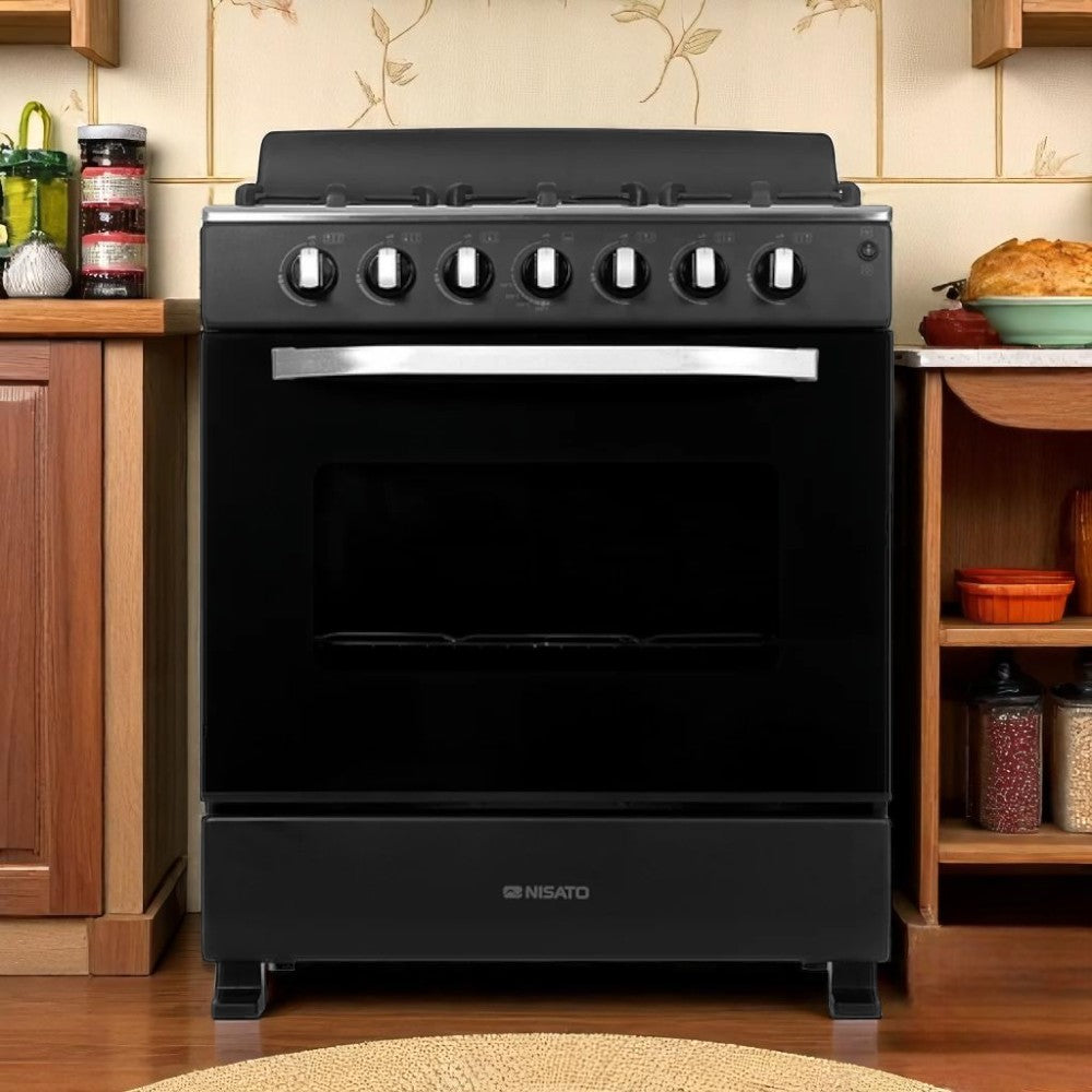 Estufa a Gas Nisato de 30" / 6 Quemadores / Negro / Con Respaldar