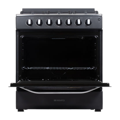 Estufa a Gas Nisato de 30" / 6 Quemadores / Negro / Con Respaldar