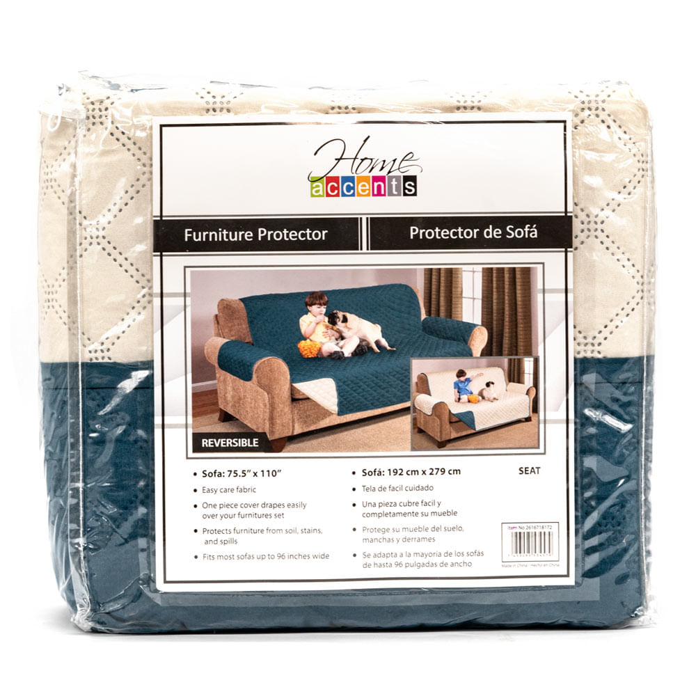 Protector Para Sofá Reversible Estampado Azul Beige 3 Puestos