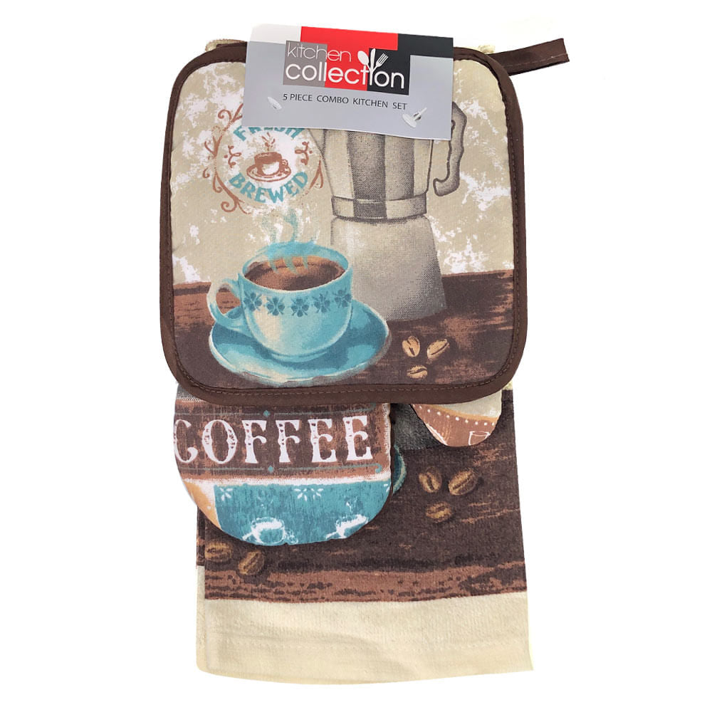 Agarradores de Olla Kitchen Collection Coffee de 5 Piezas