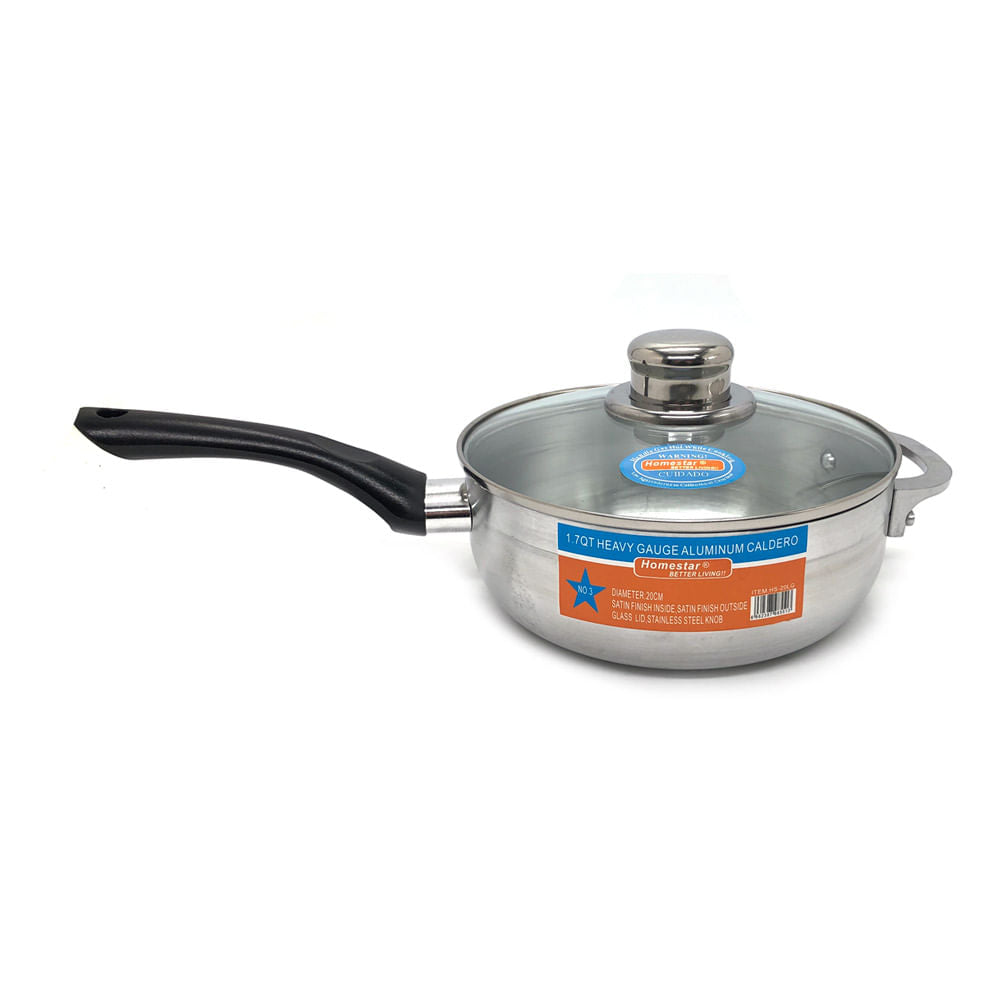 Caldero Homestar de Aluminio Con Tapa de Vidrio 20 cm