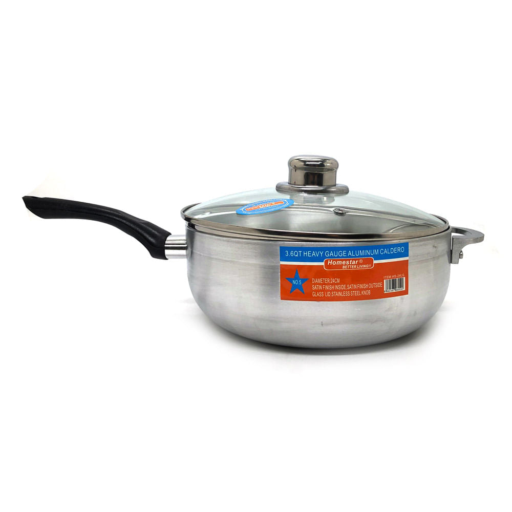 Caldero Homestar de Aluminio Con Tapa de Vidrio 24 cm