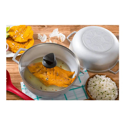 Paila de Aluminio Imusa # 7 Con Tapa de Vidrio 4.5 L 26 cm