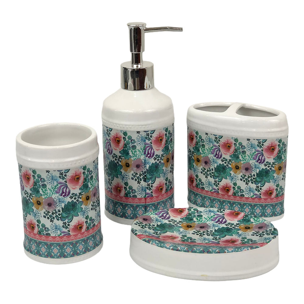 Accesorios de Baño Popular Bath Cerámica Succulent Floral 4 Piezas