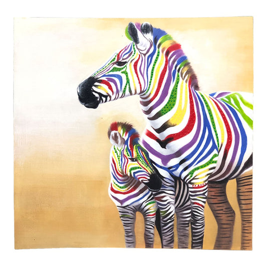 Cuadro Decorativo Kennedy Cebra Colores al Óleo 80 cm x 80 cm