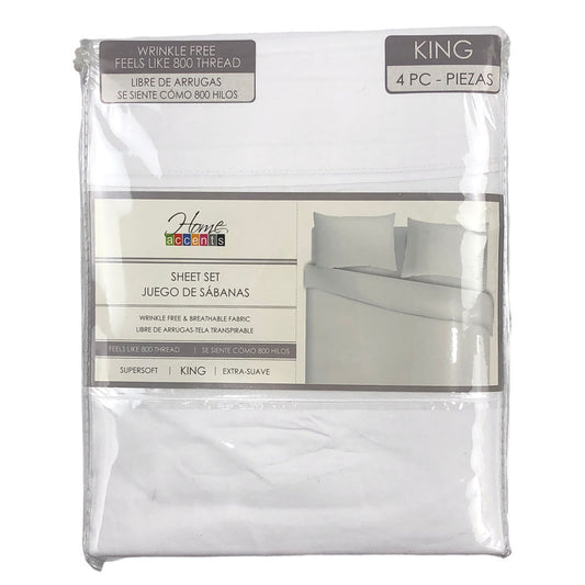Sábana Home Accents 4 Piezas Blanco - QUEEN