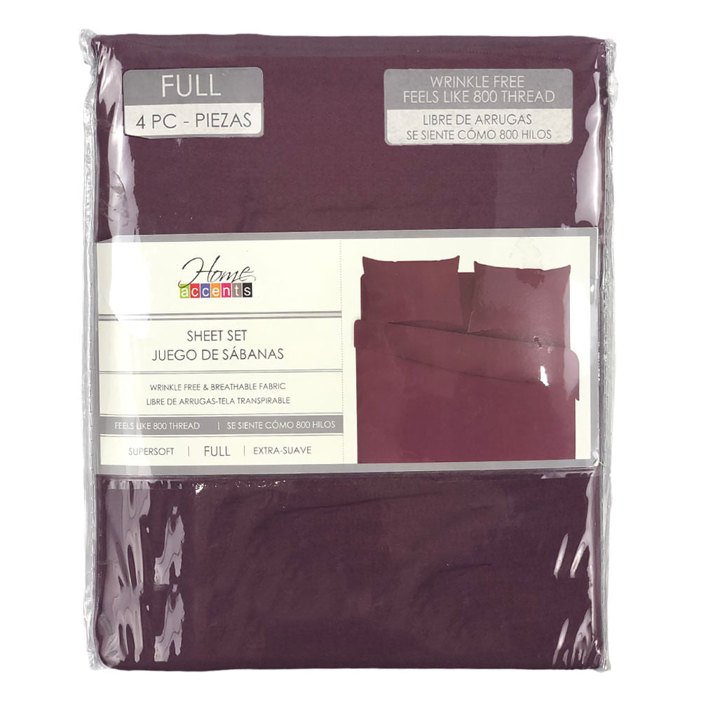 Sábana Home Accents 4 Piezas Rojo Oscuro- FULL