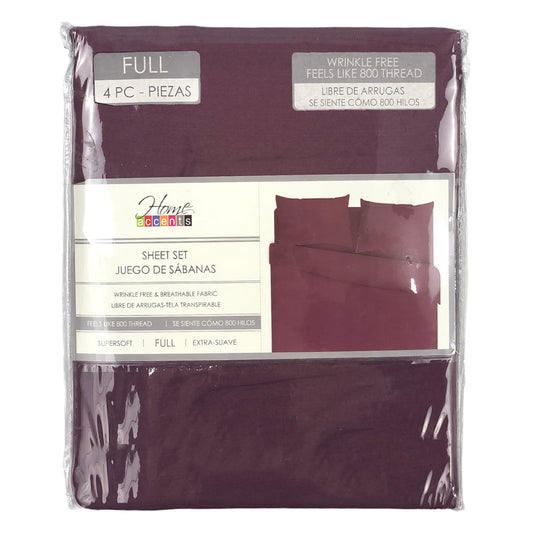 Sábana Home Accents 4 Piezas Rojo Oscuro- FULL