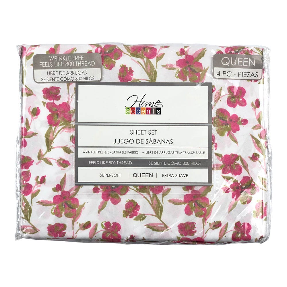 Sabana Home Accents Estampada 4 Piezas Queen - Rosa