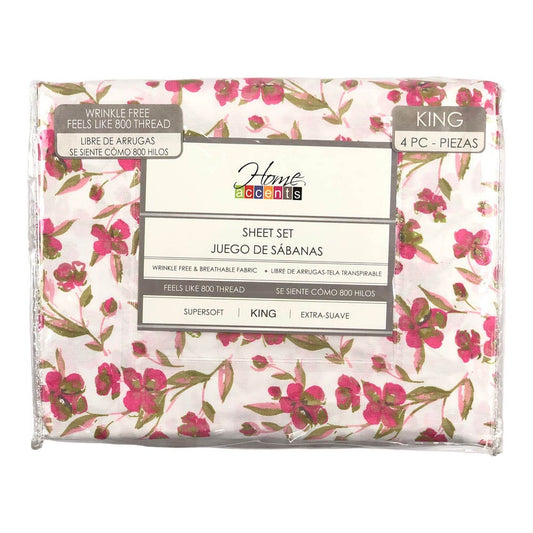 Sabana Home Accents Estampada 4 Piezas King - Rosa