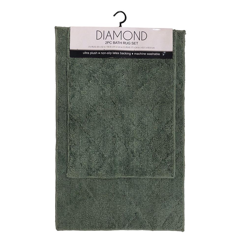 Alfombra Para Baño Popular Bath Diamond 2 Piezas - Verde Oliva