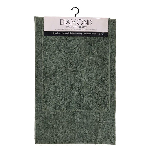 Alfombra Para Baño Popular Bath Diamond 2 Piezas - Verde Oliva