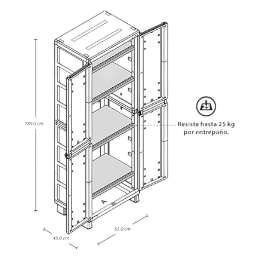 Armario Grande Barú Rimax de Plástico / 4 Entrepaño / Taupe