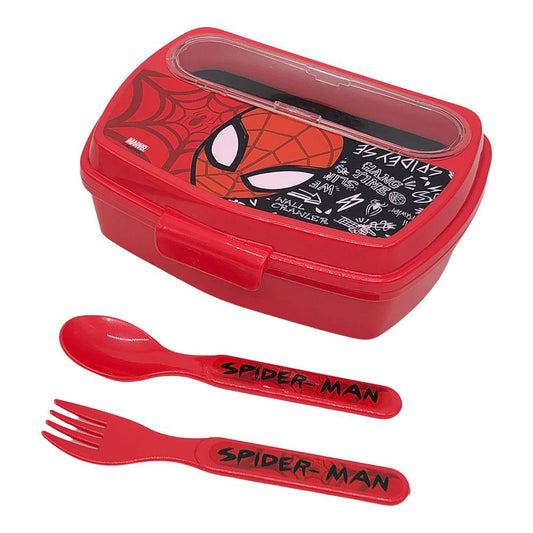 Envase Con Cubiertos Spiderman de Plástico