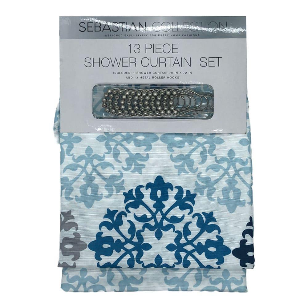 Cortina Para Baño Estex de Tela Con Aros 13 Piezas