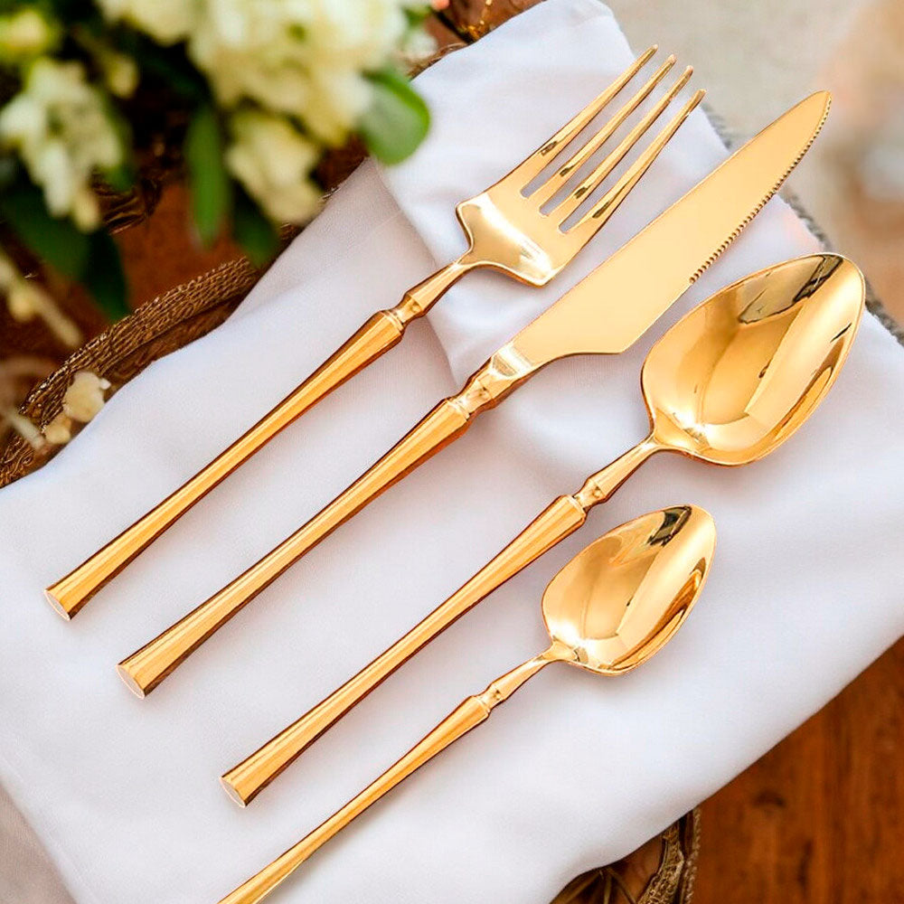 Cubiertos Plástico Lillian / 40 Piezas Doradas / Reutilizables