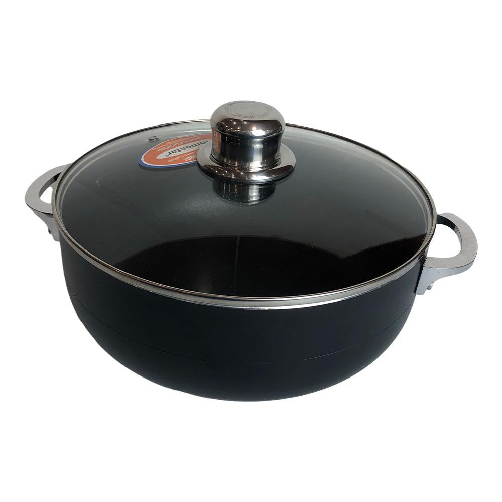 Caldero de Aluminio Homestar Con Tapa de Vidrio 26 cm