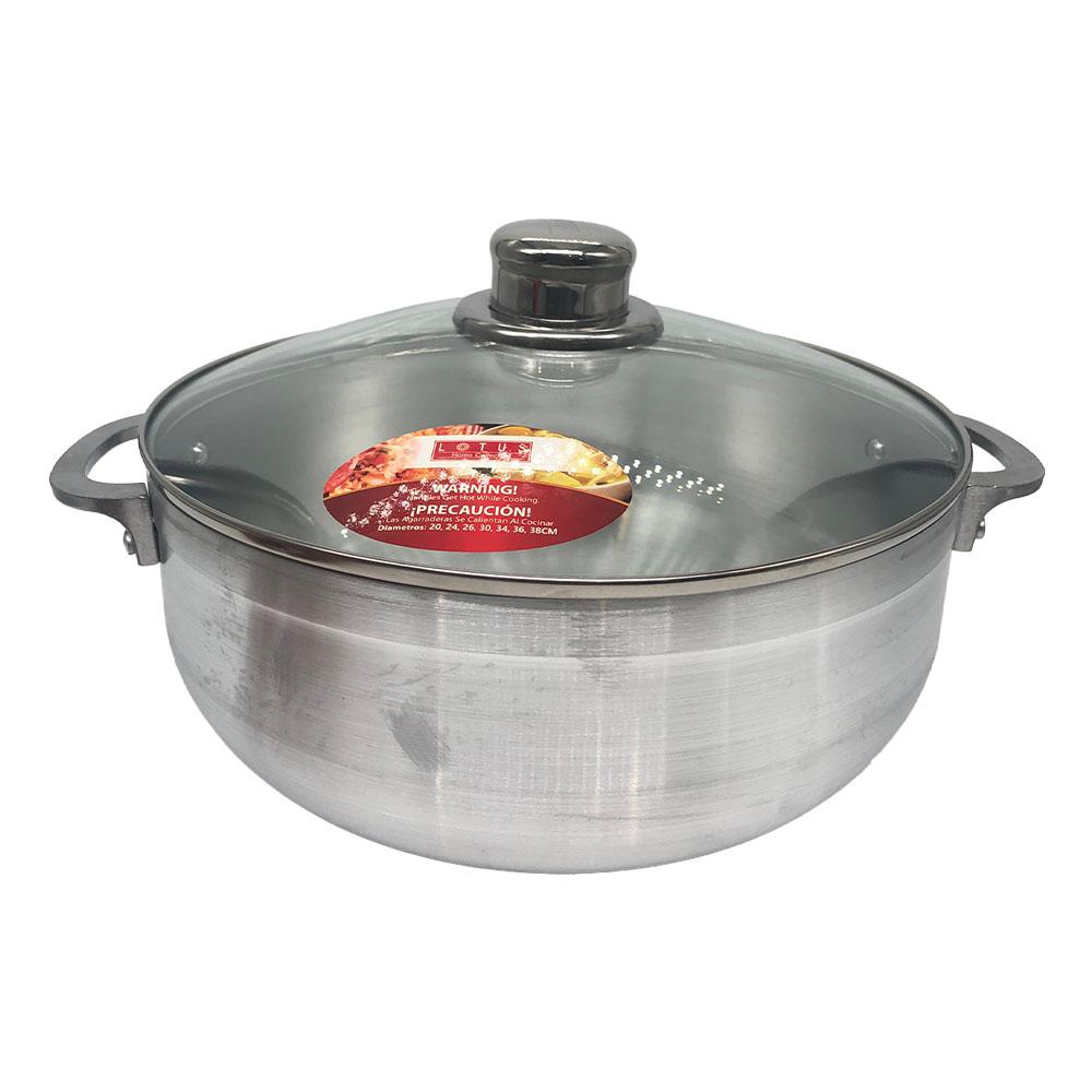 Paila de Aluminio Lotus Con Tapa de Vidrio 26 cm
