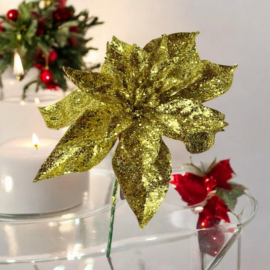 Pick Navideño Flor 20 Cm Dorado - Montefiori Christmas - Titan.com.pa - 7453121093315