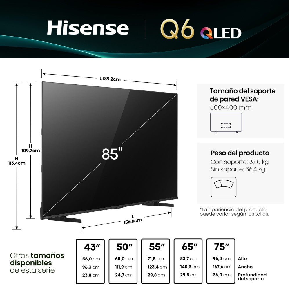 Televisor Hisense 85" QLED Smart TV 4K UHD | 85Q6QV - Hisense - Titan.com.pa - 6942351422107
