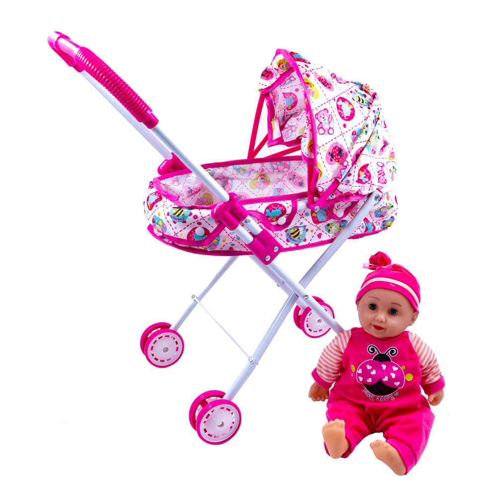 Coche Muñeca Bebé Tutu Rosa